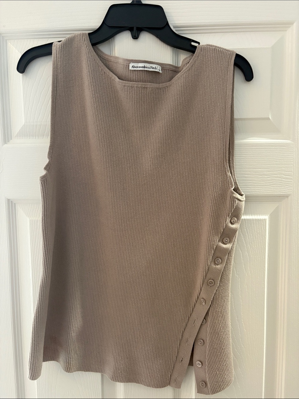 Abercrombie & Fitch Taupe Ribbed Side-Button Sleeveless Tank